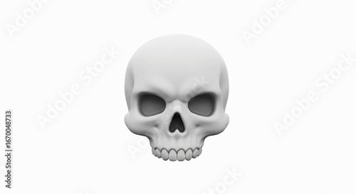 A menacing white human skull model isolated on a plain background, a powerful symbol of danger, fear, and anatomy