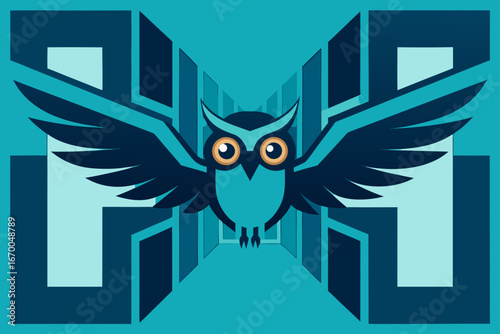 A wise and cute cartoon owl illustration on a tree branch at night with a full moon