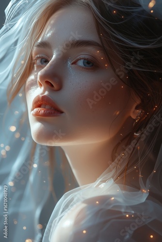 Mystical woman with dreamy atmosphere, surreal fantasy artwork
