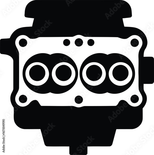 Four-Cylinder Engine Head Silhouette Icon, a minimalist black vector graphic depicting a common automotive or motorcycle internal combustion engine component, perfect for app designs, web icons.