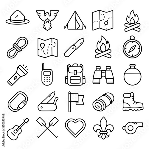 Icon pack, icon sheet, scout theme, outline version