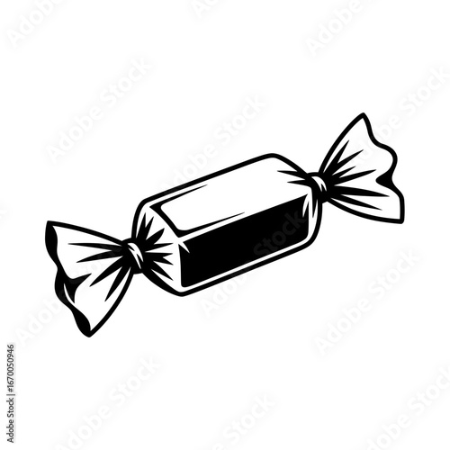 Black and White Illustration of a Wrapped Candy Treat, a Sweet Confectionery Delight