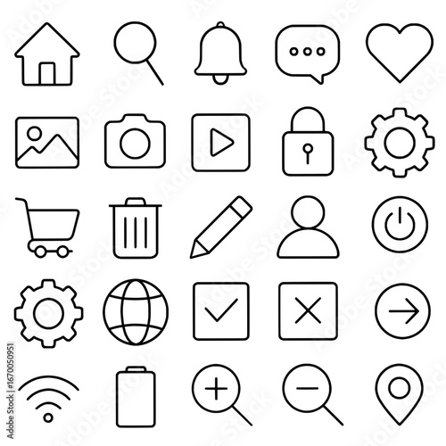 Icon pack, icon sheet, menu icons theme, outline version