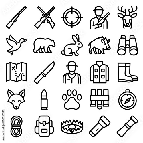 Icon pack, icon sheet, hunt theme, outline version