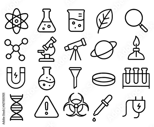 Icon pack, icon sheet, science theme, outline version