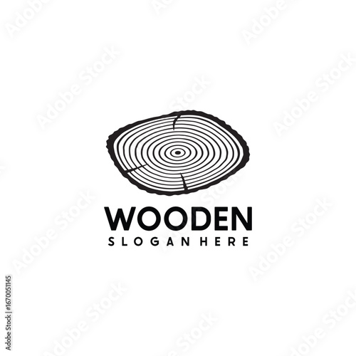 Wood icon or sawmill logo - black vector tree growth rings symbol or sign