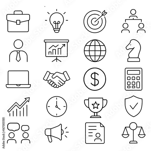 Icon pack, icon sheet, business theme, outline version