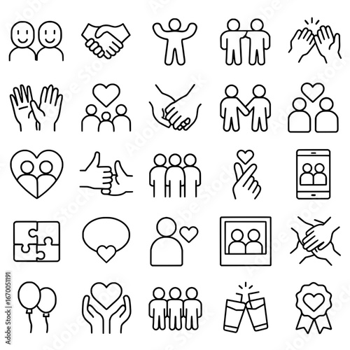 Icon pack, icon sheet, friendship theme, outline version