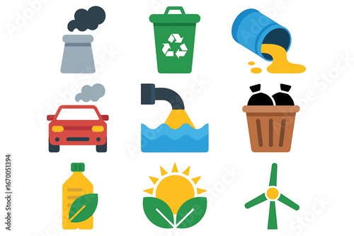 Environmental Issues and Solutions Illustrated in a Colorful Icon Set