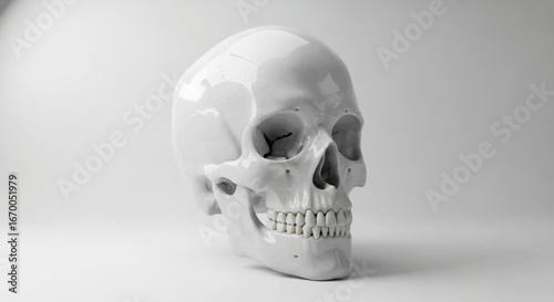 Striking Still Life of a White Skull on a Plain Background