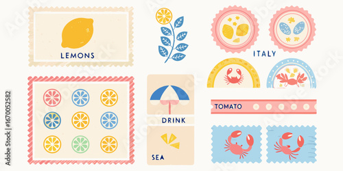 Collection of Playful Summer Themed Illustrations and Stamp Designs lemon
