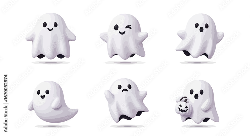 Obraz premium Cute Ghost Illustrations Whimsical Ghosts for Halloween Celebrations and Spooky Designs