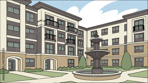 Coastal Village Houses, Mediterranean Architecture, Colorful Buildings, Hillside Town, Travel Poster, Vacation Illustra