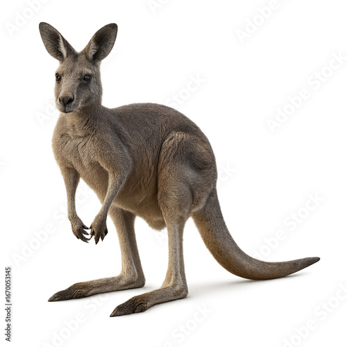 Canguro grigio orientale isolato su sfondo trasparente, vista 3/4