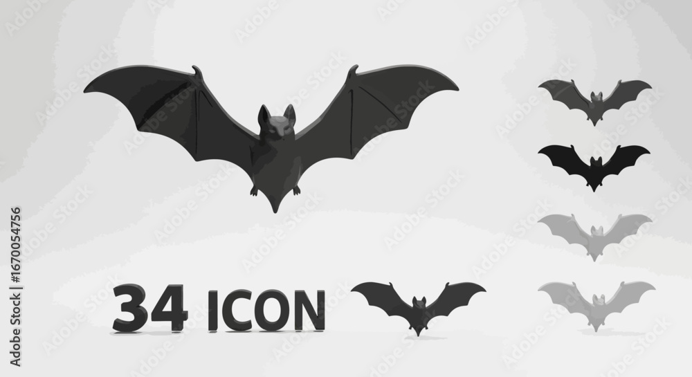Fototapeta premium 3D Bat Icon Set 34 High-Quality Vector Illustrations for Design Projects