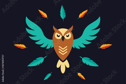 A cute vector illustration of a cartoon fox and a night owl flying together