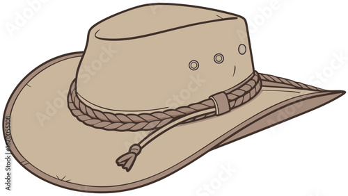 Australian outback hat beige sun hat wide brim hat braided hatband summer hat headwear fashion accessory hat design vector illustration cowboy hat western hat sun protection outdoor clothing travel h.