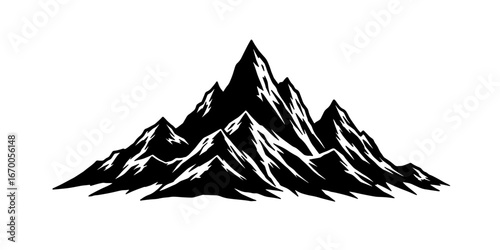 Black and white jagged mountain range silhouette mountains