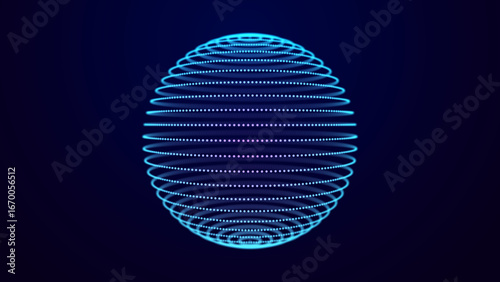 Movement of neon particles in an abstract sphere. Movement of neon particles in an abstract sphere. 3D rendering.