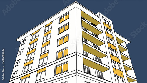 Low-Angle View of Modern Apartment Building with Yellow Accents