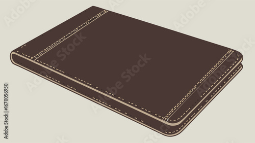 Brown Leather Wallet Closed Stitched Detail Fashion Accessory Product Photography Graphic Design Element.