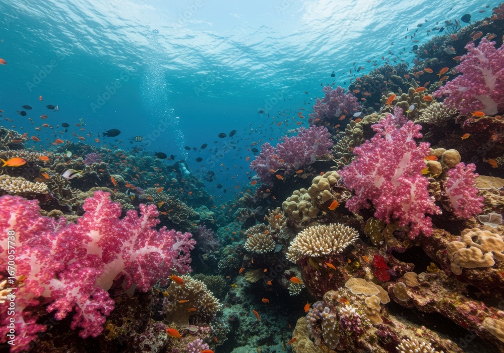 Fototapeta premium Vibrant underwater coral reef ecosystem teeming with life