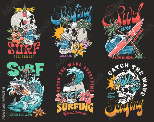 Vibrant coastal culture in surfing art