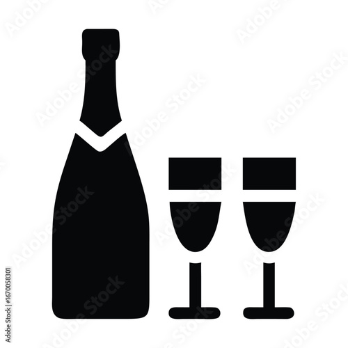 Wine bottle and glass silhouette vector illustration
