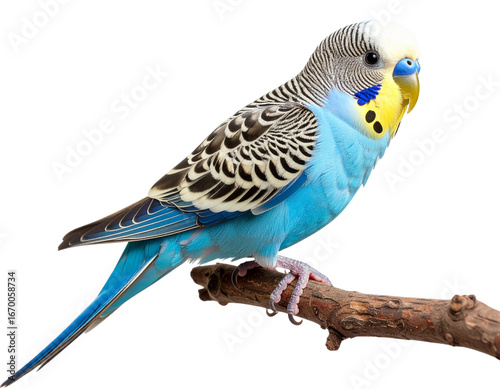 Budgie Perched on Branch, Side View, Transparent PNG