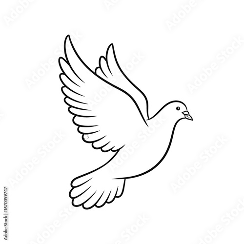 White Dove Flying with Open Wings Against a White Background Symbolizing Peace and Freedom