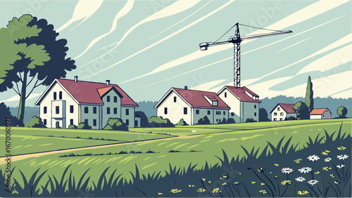 rural landscape with village