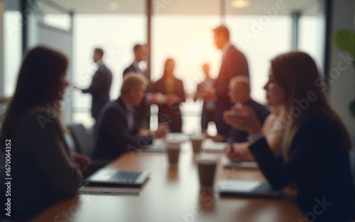 Abstract blurred people socializing during coffee break at business meeting or conference. High quality
