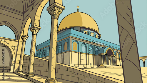 Dome of a religious building columns arches illustration architecture design middle eastern style vector art graphic design religious landmark historical building ancient architecture islamic archite.