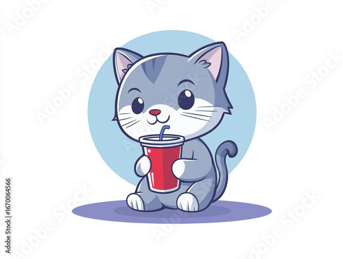 Beautiful Illustration Of Cute Cartoon Cat Isolated On White Background