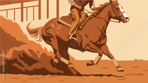 Dynamic Horse Rider in Action Equestrian Sport Western Riding Illustration.