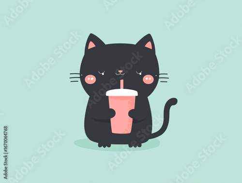 Beautiful Illustrations Of Cute Cartoon Black Cat Isolated On Colored Background