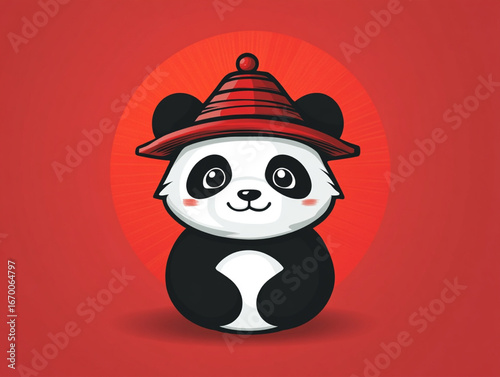 Beautiful Illustration Of Cute Cartoon Panda Isolated On Colored Background