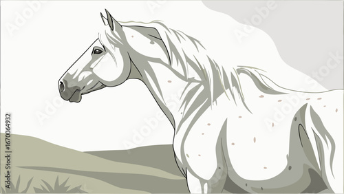 Elegant White Horse with Spots Majestic Equine Portrait Animal Illustration Vector Art.