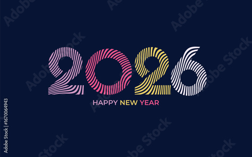 2026 number design with line. 2026 New Year with modern color 
