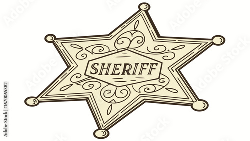 Five-Pointed Sheriff Star Badge Law Enforcement Western Design Vintage Illustration.
