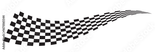 Curved black and white checkered racing flag. Abstract curved checkered flag design in symbolizing racing, speed, competition, and dynamic motion in graphic art. Racing Banner Vectors speed Lines. 