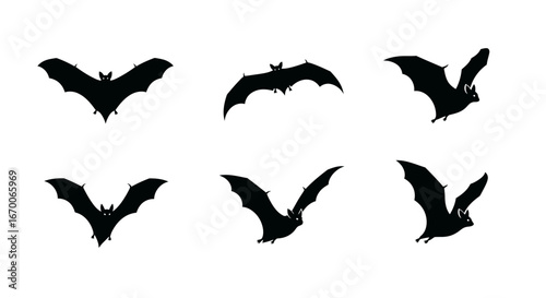 Bats Silhouettes Set Flying Creatures of the Night for Halloween and Spooky Designs