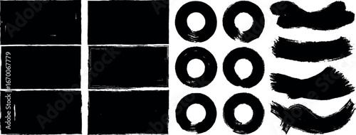 Set of rectangular grunge template, Grunge square frames set. grunge circles brush shape,  Jagged edge torn paper background collection. vintage poster designs, and rough artistic decoration.