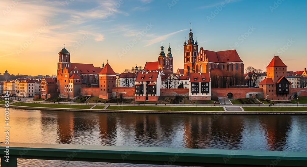 Fototapeta premium Picturesque Sunset View of Fromborks Medieval Architecture in Poland.