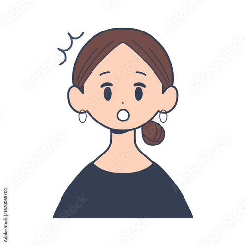 若い女性の驚く表情　正面上半身　シンプルなイラスト
