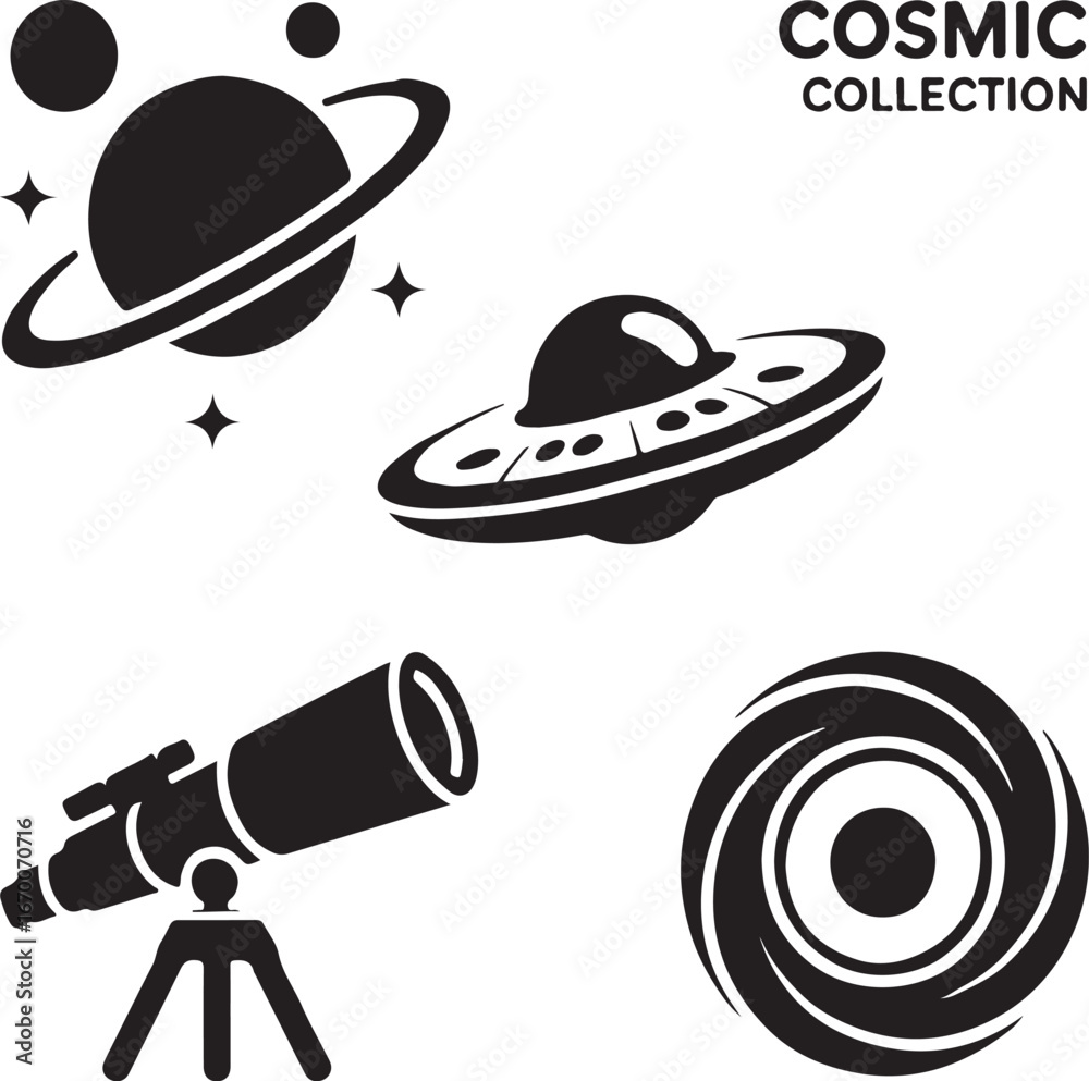 Fototapeta premium Cosmos and Astronomy Solid Icon Collection (2)