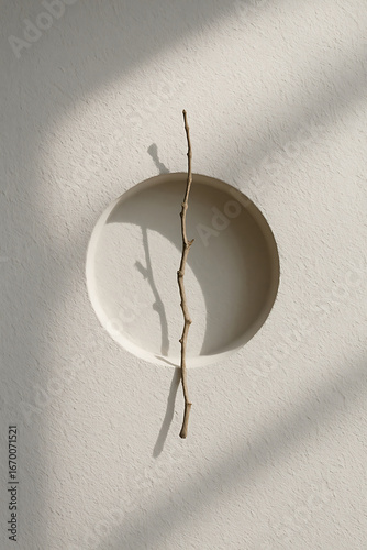 Minimal Wall Decor with Stick and Round Niche Design