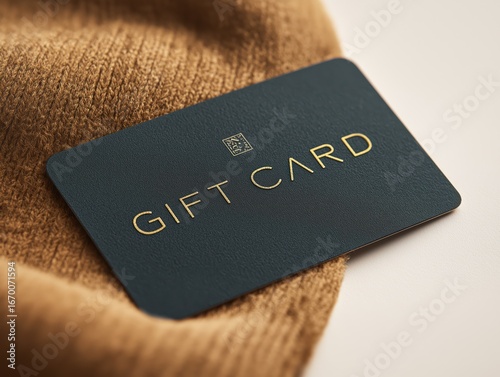 Luxury gift card with gold lettering on soft cashmere sweater perfect for a thoughtful present this holiday season or special occasion