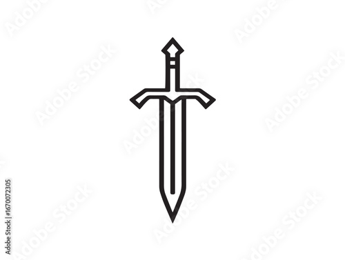 Elegant Minimalist Sword Icon in Clean Vector Line Artwork Style