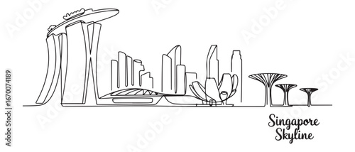 Singapore Skyline Landmark Single Line Drawing. with white background